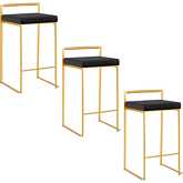 Fuji 26" Counter Stool in Gold & Black Velvet (Set of 3)